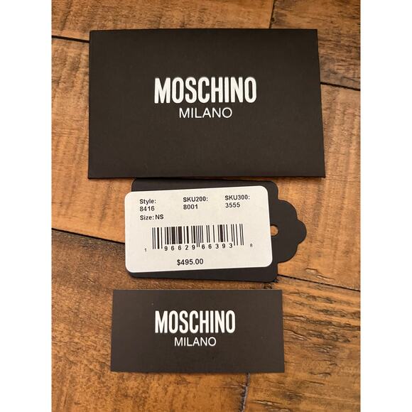 MOSCHINO Couture Logo Zip Pouch Wristlet Black Leather With Dust bag NWT - Picture 10 of 12